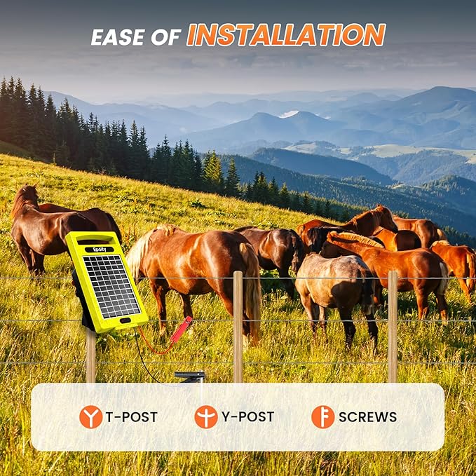 24 Hour Solar Electric Fence Charger, 20 Miles, Up to 10200v Output Range Electric Fence Charger, 0.32J Portable Energizer with Rechargeable Solar Panel for Livestock & Predator Protection