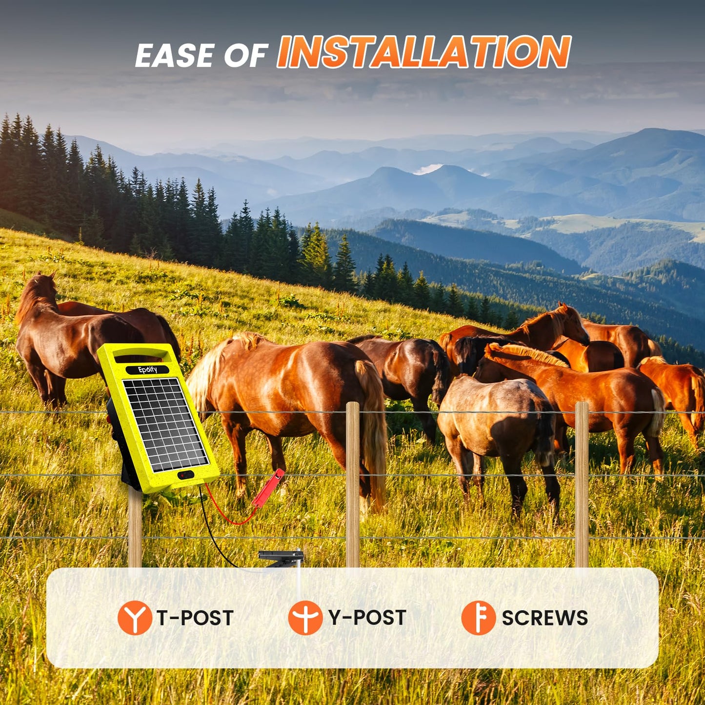 24 Hour Solar Electric Fence Charger, 20 Miles, Up to 10200v Output Range Electric Fence Charger, 0.32J Portable Energizer with Rechargeable Solar Panel for Livestock & Predator Protection