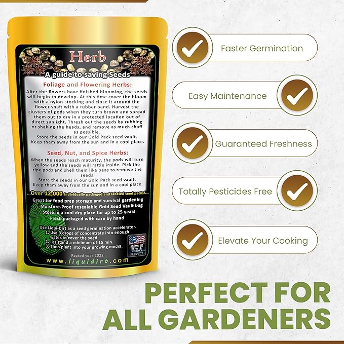 Herb Seeds 27 Varieties Liquidirt Heirloom Culinary and Medicinal - Over 12,000 Seeds - Non-Hybrid and No Chemicals and Non-GMO Survival Garden Seed Bank