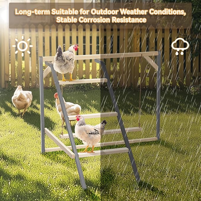 PETSFIT Chicken Perch for Coop-Solid Wood and Rustproof Iron Roosting Bar with Swing - Ideal for Backyard Poultry, Chicken Coops, and Farms-Easy to Assemble and Clean