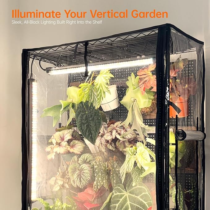 Bstrip Indoor Greenhouse with Grow Light & Pegboard, Mini Green House with Adjustable Rack and Wheels, 4 x 24W Full Spectrum Grow Light Strip for Foliage Plants, Seedling, 29.5"x13.8"x59"