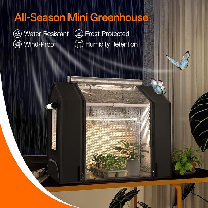 Bstrip Indoor Greenhouse with Grow Light, Mini Grow Tent with Oxford Fabric, Waterproof Base Mat&Ventilation Window for Seed Starting&Plant Growth, 18W Grow Light with Timer, 23.8"x15.7"x20.5"