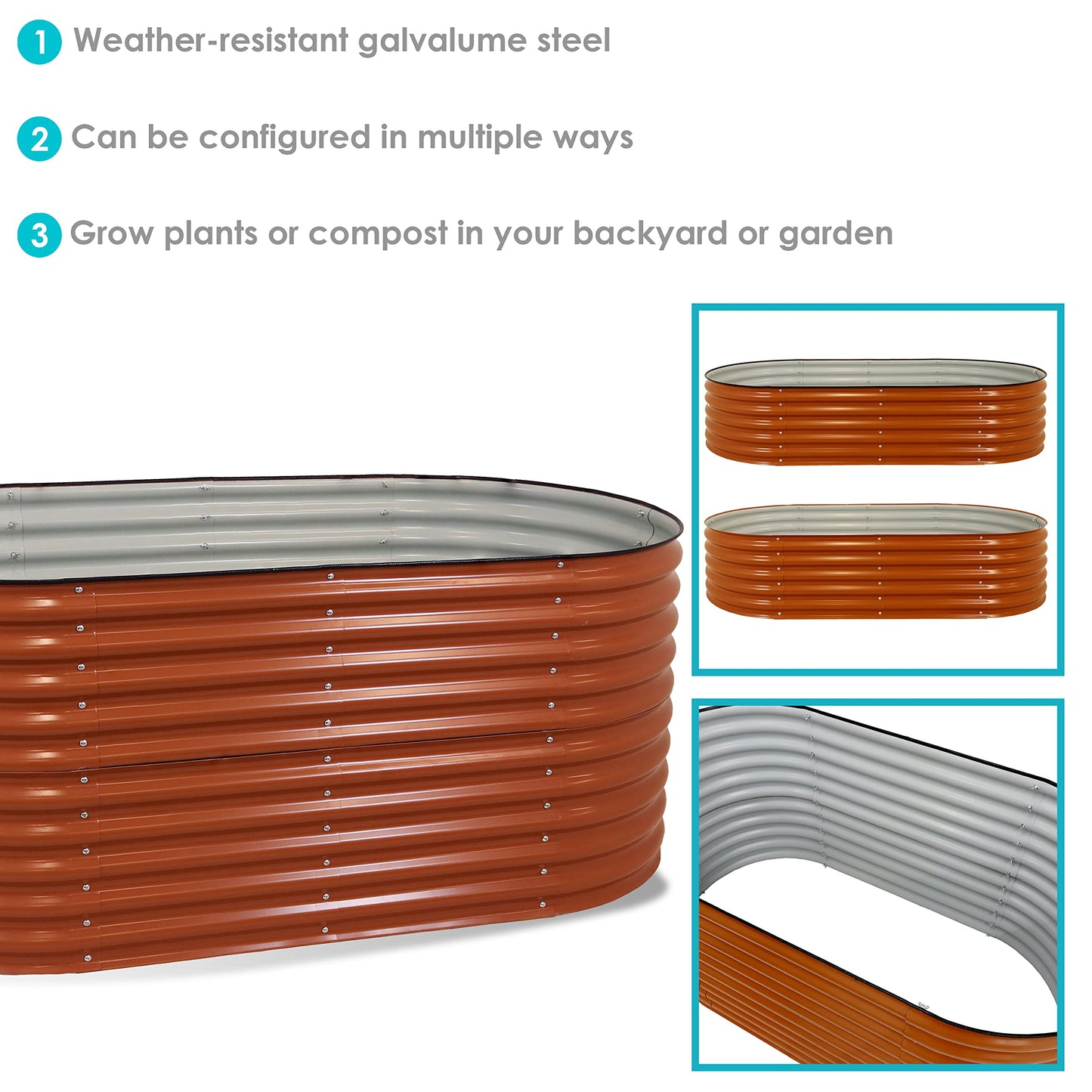 Sunnydaze 79-Inch Oval Raised Garden Bed - Stackable Steel Vegetable Flower Bed Planter Kit with Rubber Edge Trim - Brown