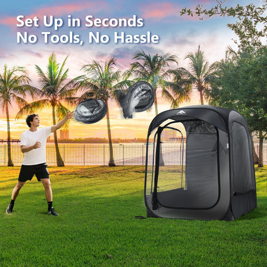 Sports Tent: Flycoop Portable Weather Pop Up Pod 2-4 Person to Provide Shelter from Wind Rain and Cold Weather Shelter for Outdoor Activities, Sports Events, Camping and Hiking (Black,L)