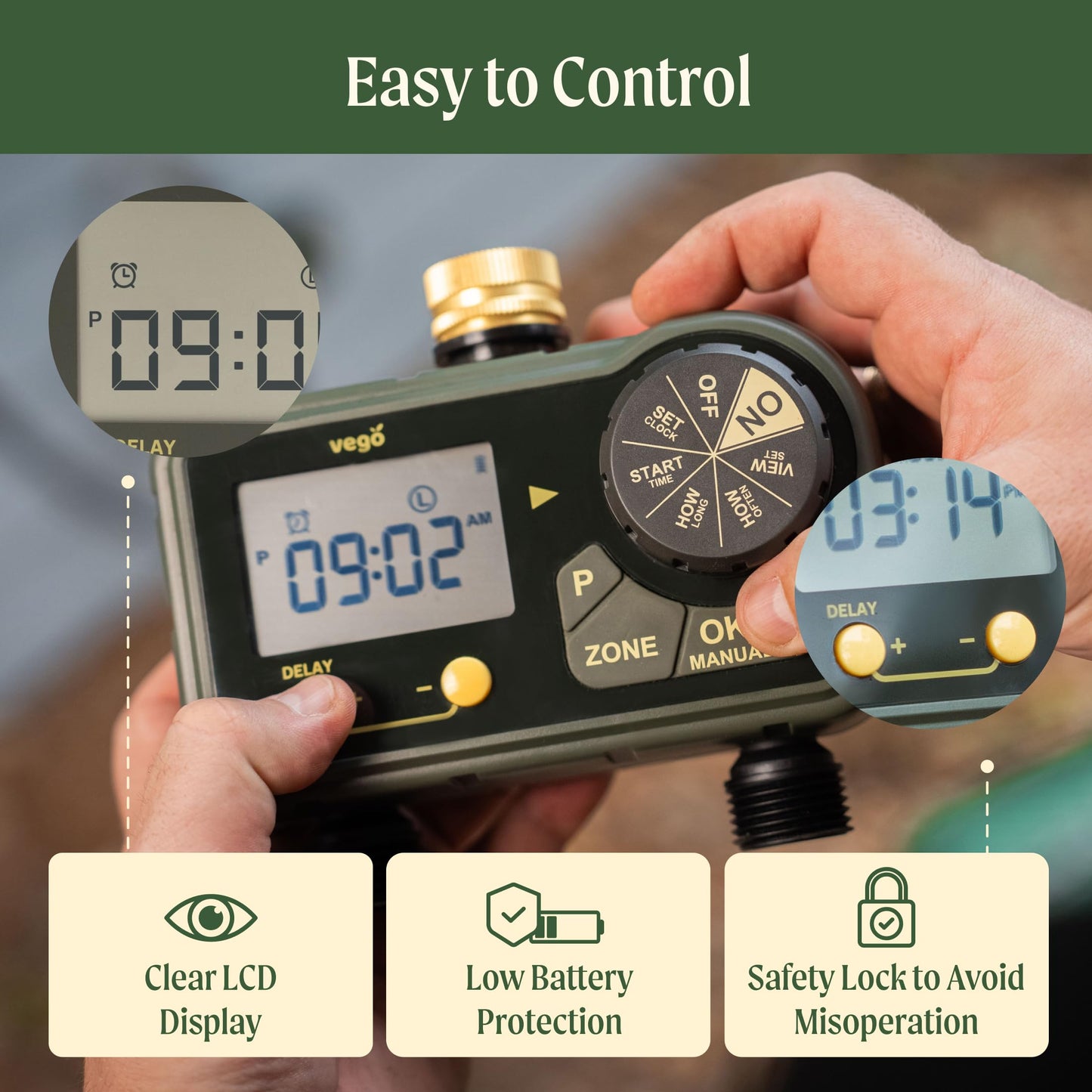 2 Zone Watering Timer with Brass Inlet & 24.5ft Drip Irrigation System for Raised Garden Beds