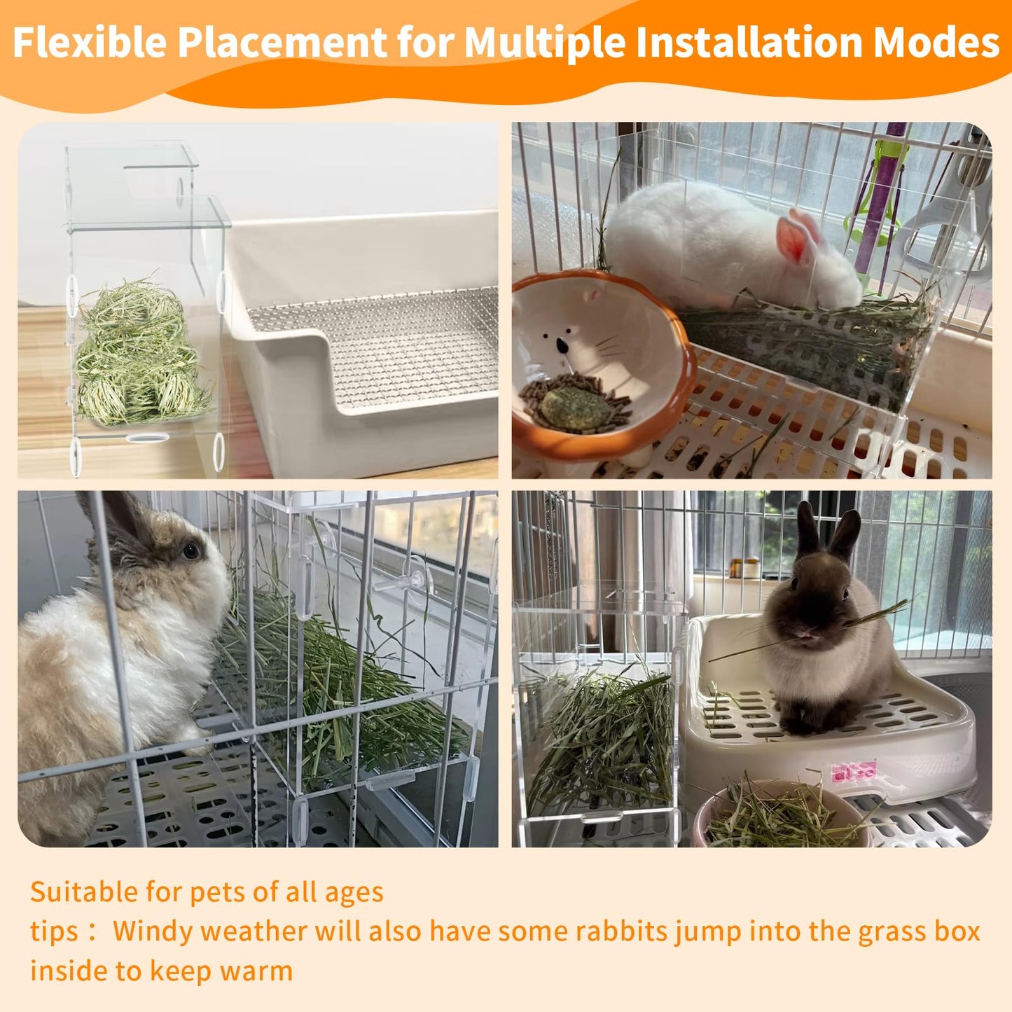 UCANVIN Rabbit Hay Feeder with Lid,Hanging Food Dispenser for Rabbit, Guinea Pig, Bunny, Chinchilla, 116oz Large Capacity 1pack