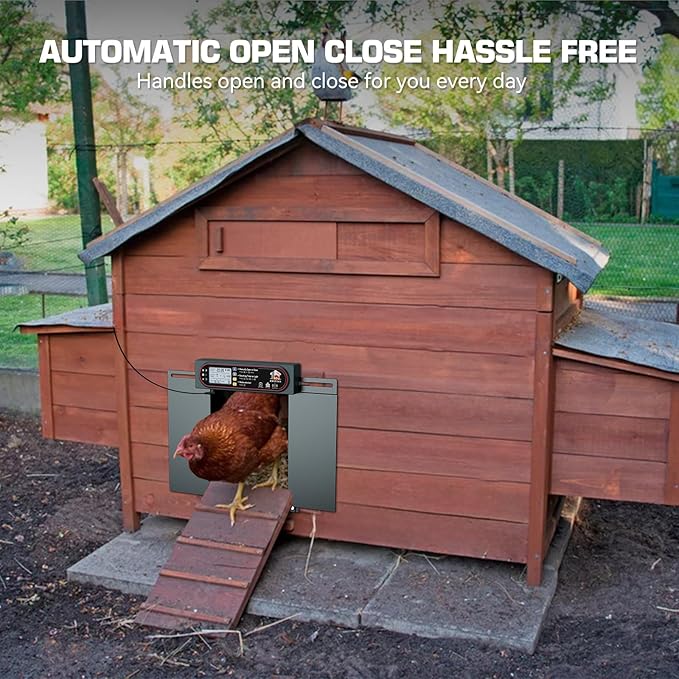 Automatic Chicken Coop Door with Horizontal Dual Opening, Remote & Manual Control, USB Backup, Predator-Proof Larger Opening Size House Door Solar Powered for Chicken, Duck and Poultry