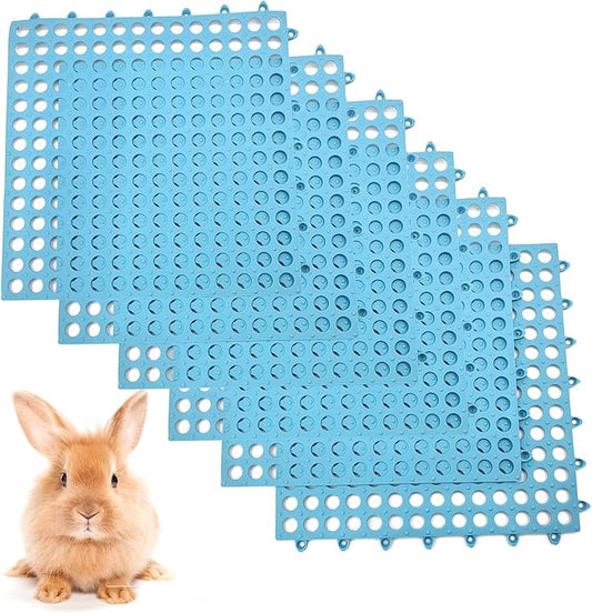 BNOSDM Rabbit Feet Pad 6 Pcs Rabbit Cage Mat Floor Plastic Bunny Resting Mat with Hole for Guinea Pig Chinchilla Ferret Small Animal (Blue)