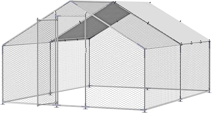 VEVOR Large Metal Chicken Coop, 9.8x13.1x6.5 ft Large Walk in Chicken Runs for Yard with Cover, Hen House Enclosure with Security Lock, Outdoor Duck Rabbit Cage Poultry Pen for Backyard, Farm, Yard