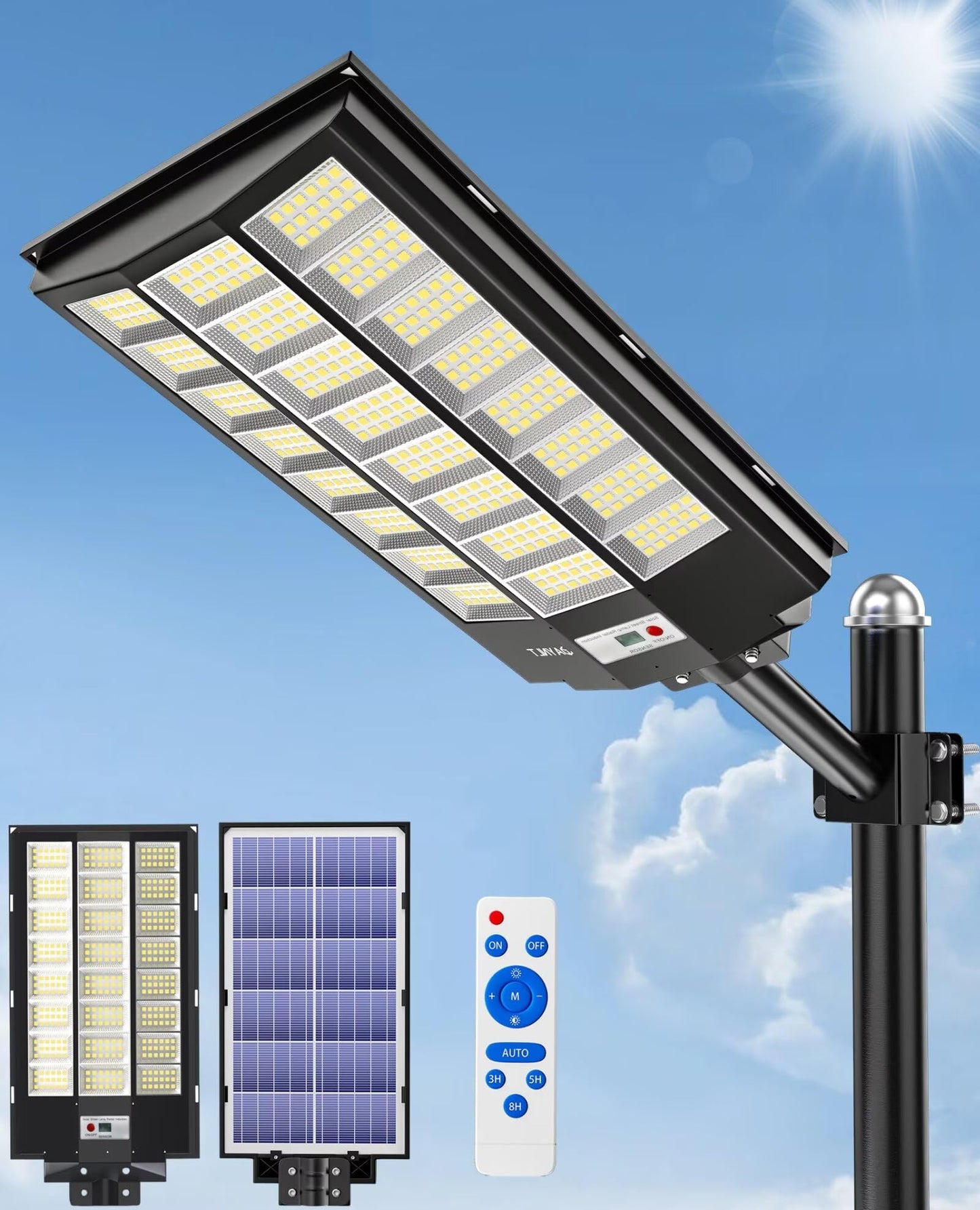 JAYNLT 9500W Solar Street Lights Outdoor,6500K Highest Lumen Parking Lot Lights,Waterproof Duks to Dawn Solar Flood Security Lamps Motion Sensor for Garage,Stadiums