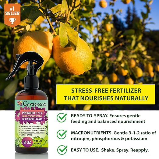 Gardenera Proffesional Citrus Tree Spray Fertilizer Mist for Home Gardening | 3-1-2 Gentle Blend Mist for Healthy Leaves & Growth | Essential Nutrients for Citrus Tree - 8oz