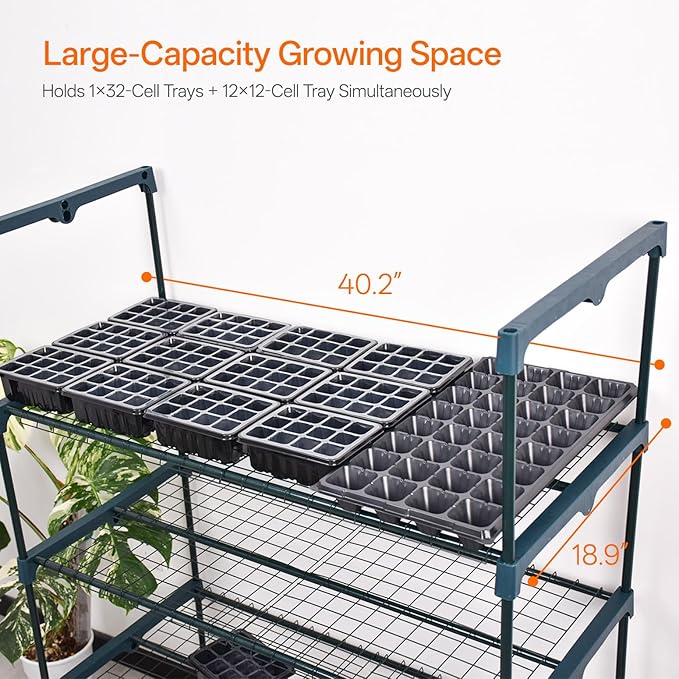 Bstrip Indoor Greenhouse with Grow Light, 5-Tier Large Green House, 5Pcs Grow Lights for Seed Starting with Timer, PVC Tent with Airflow Windows, Indoor Greenhouse Cabinet 40.2x18.9x74.8in