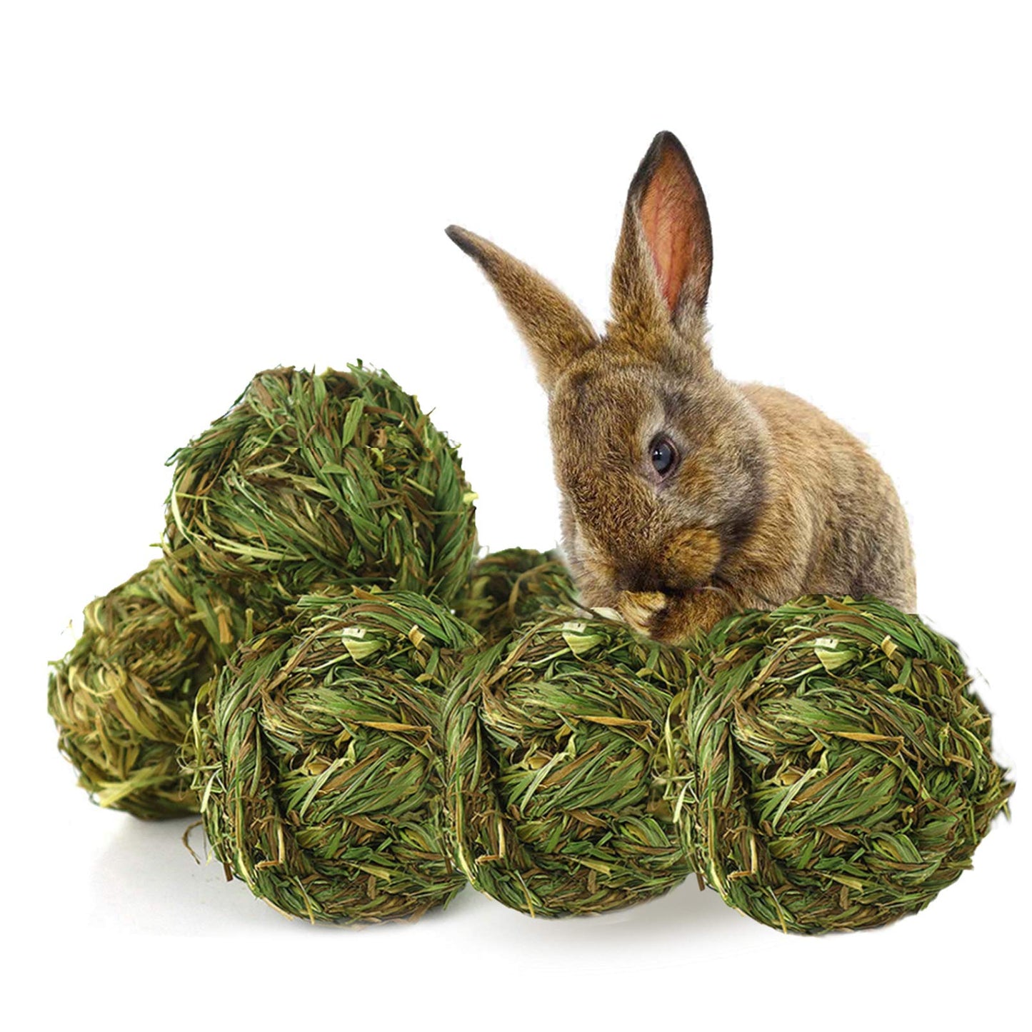 PINVNBY 6 Pack Rabbit Chew Grass Balls,Natural Timothy Woven Bunny Hay Ball Teeth Grinding Activity Play for Hamster Chinchillas Gerbils Guinea Pigs and Other Small Animal