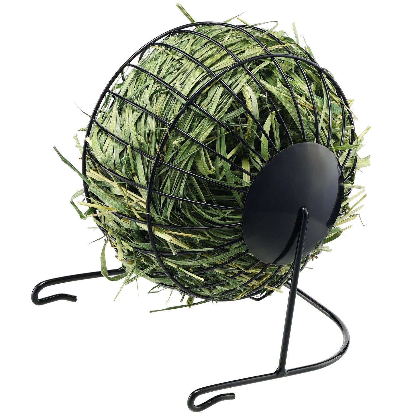 Navaris Metal Rabbit Hay Feeder - Durable Hay Spinning Accessories for Rabbits and Guinea Pigs - Entertaining Feeding Wheel Rack, Bowl with Convenient Door