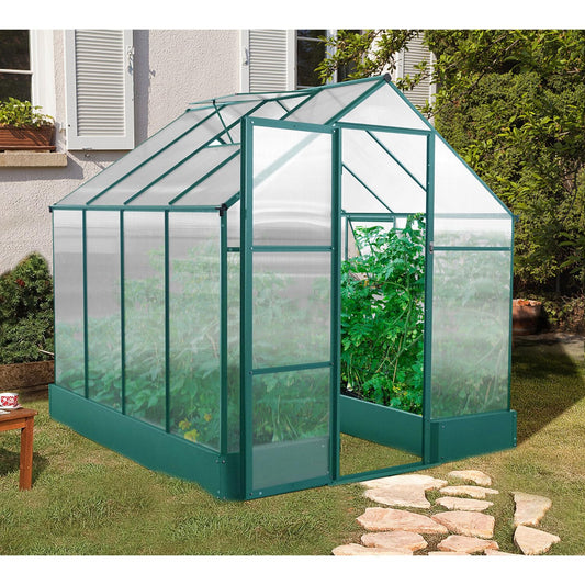 Hanover 8-Ft. x 6-Ft. Polycarbonate Walk-In Greenhouse with Planter Beds, Galvanized Steel Base, Aluminum Frame, Window and Roof Vent, Weather Resistant Flower House for Backyard or Garden