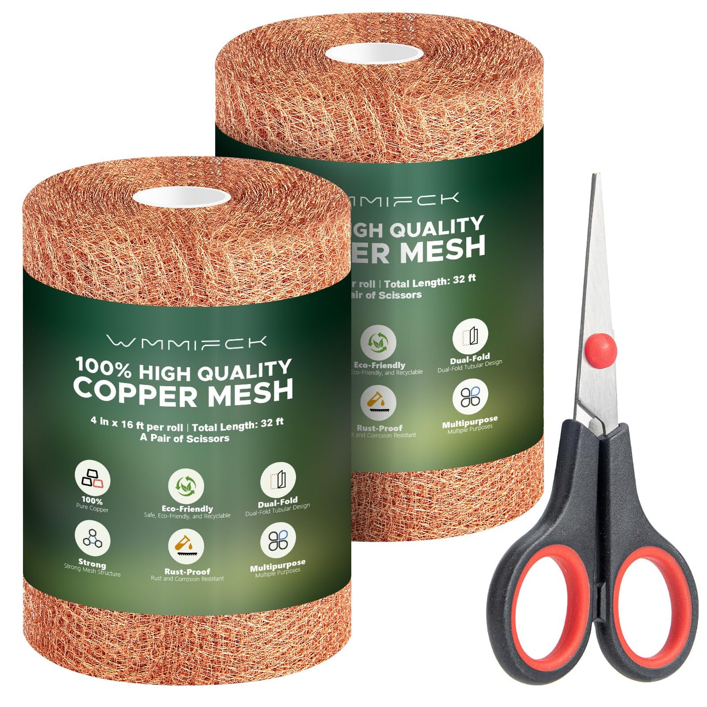 3rd Gen Copper Mesh Rodent Control Kit, 100% Pure Copper Wool for Slugs Snail Pest Bird Mice Rat Control, 2 Rolls Mesh Roll Wrap Wire with Scissors