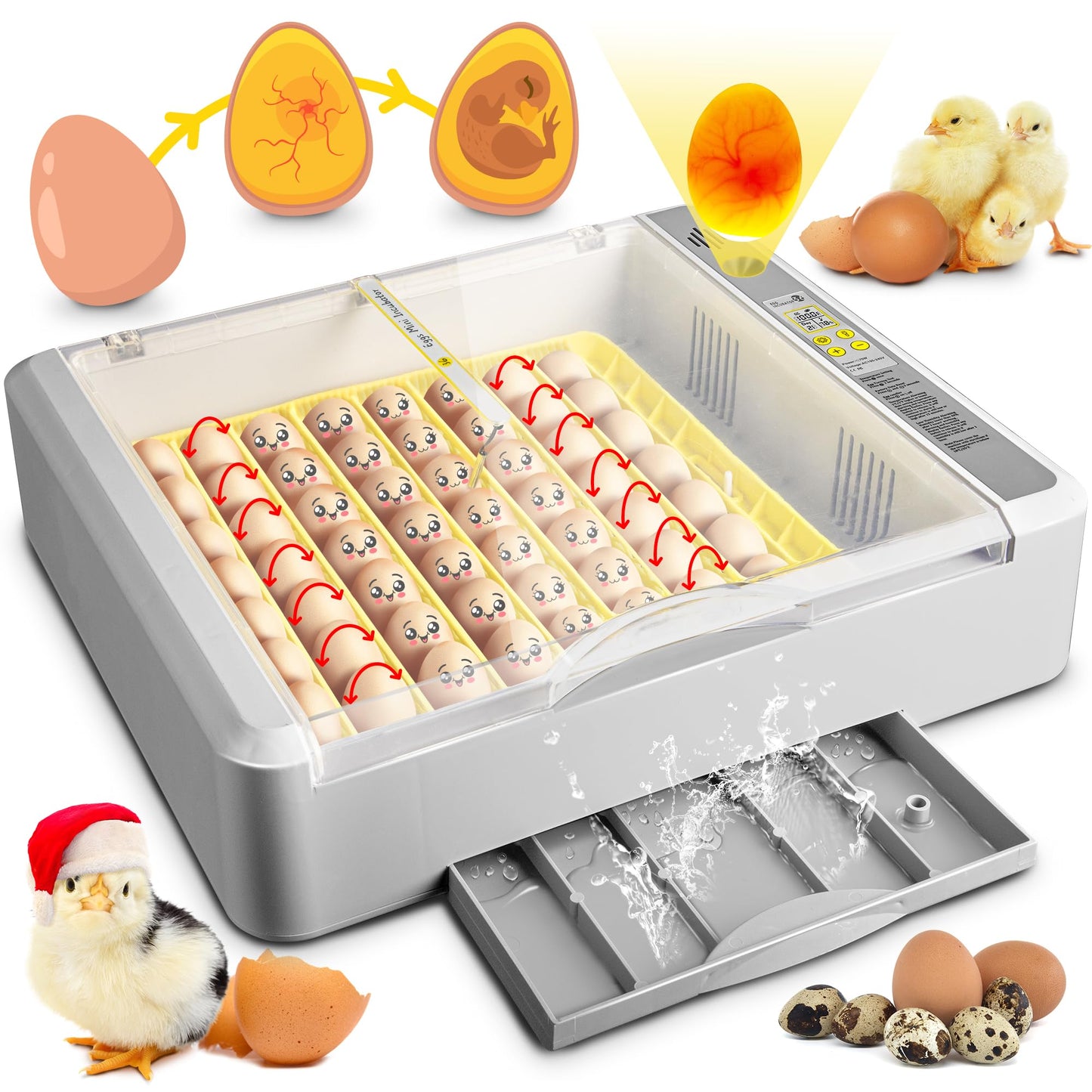 36-60 Egg Incubator with Automatic Egg Turning and Humidity Control, Chicken Egg Incubator with Digital Display, Adjustable Egg Incubators for Hatching Eggs Include Chicken Duck Quail Eggs