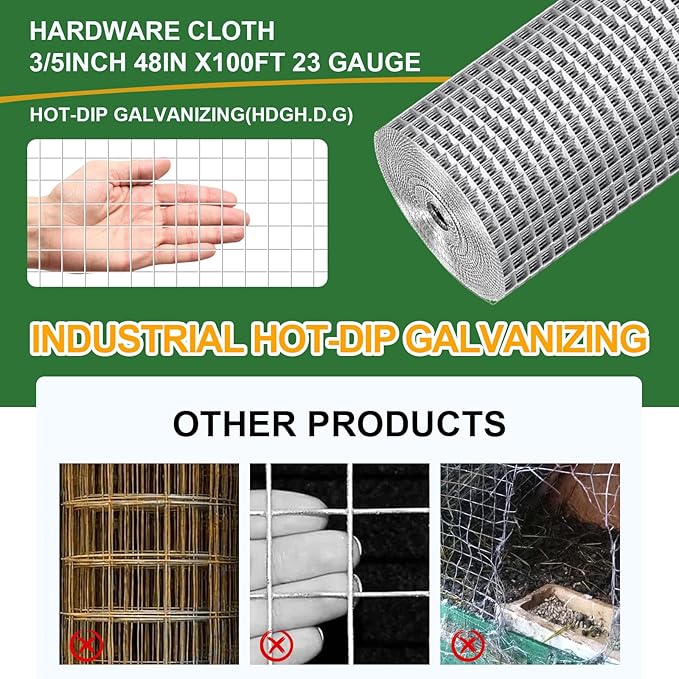 TNELTUEB 48in x 100ft Hardware Cloth Hot-Dip Galvanized Welded Wire Mesh - Heavy Duty 3/4inch 23 Gauge Chicken Wire Fencing for Garden, Chicken Coop, Rabbit Cage, Rodent & Predator Protection