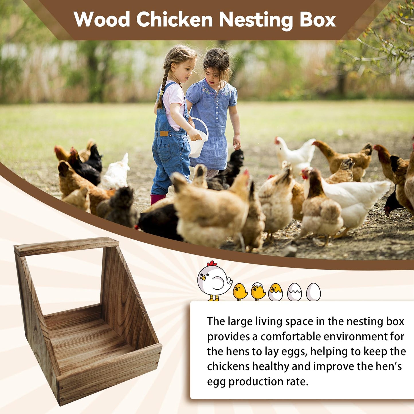 MUYG Chicken Nesting Box,Wooden Single Compartment Chicken Nesting Boxes Chicken Coop Accessories Easy Assembly Hen Nest Boxes Large Duty Laying Nest Box for Chickens Hens Ducks Poultry