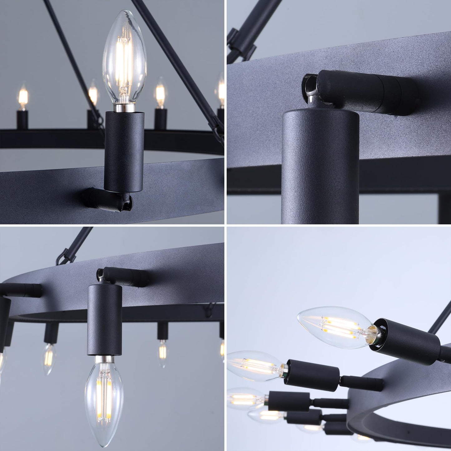 TOCHIC Black Chandelier Light Fixture, 60" Farmhouse Wagon Wheel Chandeliers for Dining Living Room, 24 Lights Rustic Adjustable Foyer Chandeliers for Entryway High Ceiling, Kitchen Island