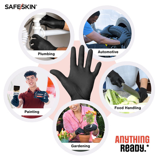SAFESKIN* Nitrile Disposable Gloves POP-N-GO*, Heavy Duty, Powder-Free, Latex Free, Household, Plumbing, Gardening, Painting, Medium, 1600 Count