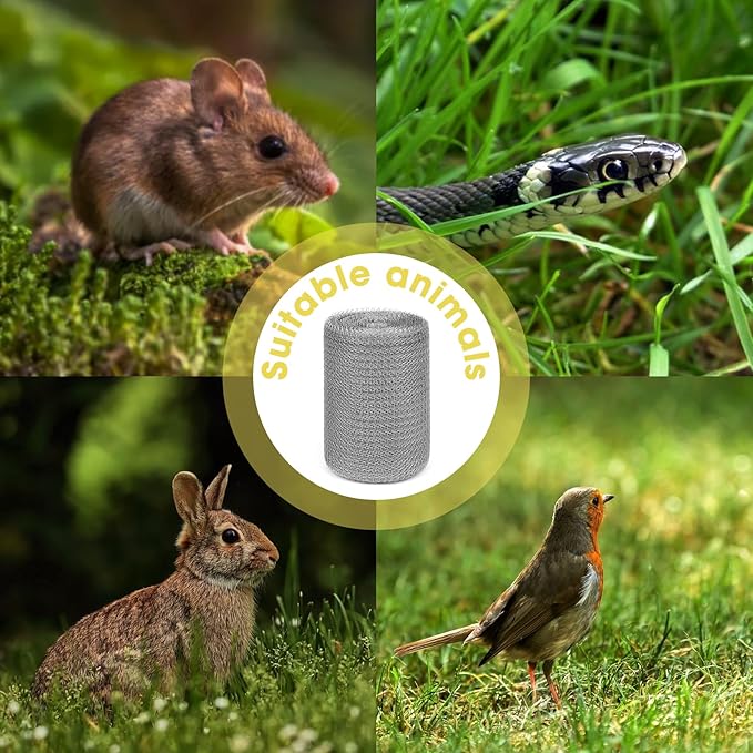 Wanqueen Wire Mesh Roll for Mice Control, 5'' * 50Ft Stainless Steel Copper Mesh Rodent Rat for Gap Wall Hole Filler, Flexible Metal Rodent Proof Wire Mesh for Garden and House