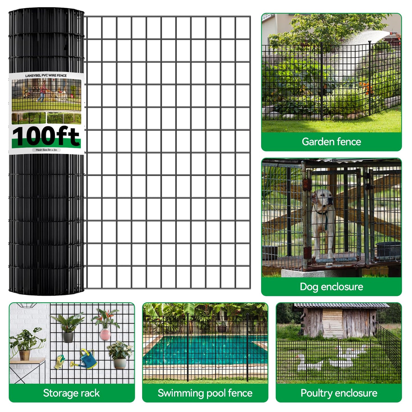 Welded Wire Fence, 100ft(L) x 4ft(H) PVC Anti-Rust Coated Wire Mesh, 2 Inch x 3 Inch 16GA Garden Edging Border, Roll Metal Animal Barrier for Yard Vegetable Plant Protection Poultry Netting