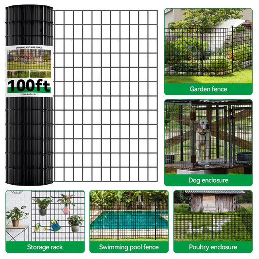 Welded Wire Fence, 100ft(L) x 4ft(H) PVC Anti-Rust Coated Wire Mesh, 2 Inch x 3 Inch 16GA Garden Edging Border, Roll Metal Animal Barrier for Yard Vegetable Plant Protection Poultry Netting