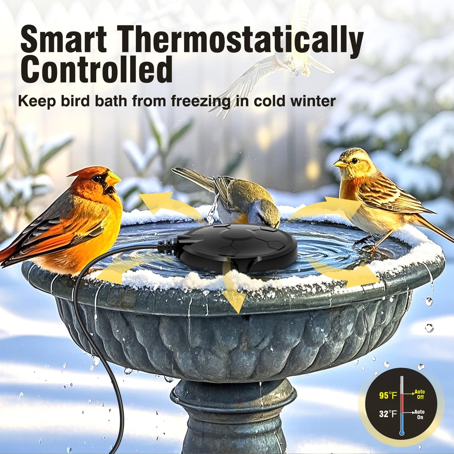 Bird Bath Heater for Outdoors in Winter, 120W Birdbath Heaters for Outdoor Bird Bath Deicer Pond De-icer with Thermostatically Control, Heated Bird Bath Water Heater for Bird Chicken Livestock (Black)