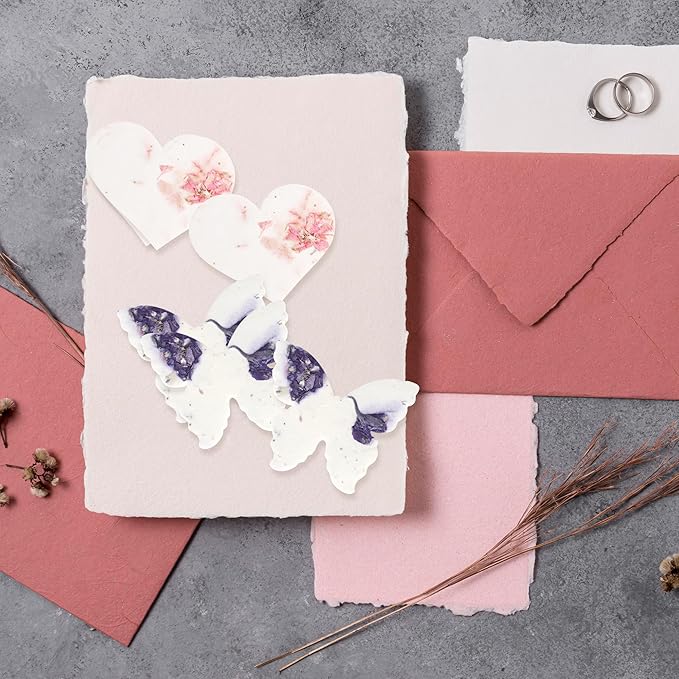 48pcs Plantable Seed Paper – 24 Heart & 24 Butterfly Embedded with Wildflower Seeds, Unique Gift for Mothers, Garden Lovers, Bridal Shower, Wedding, Birthday, & other Milestone Celebrations