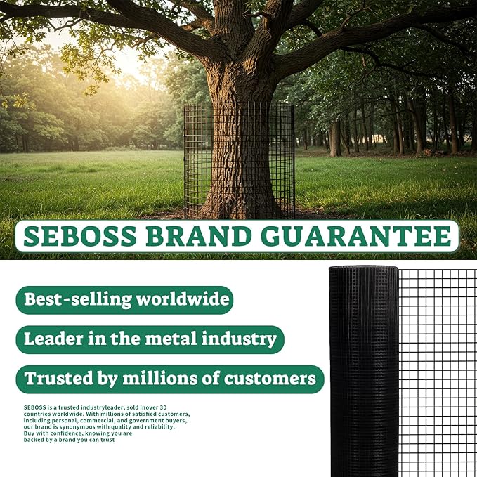 SEBOSS Hardware Cloth 1/2 inch 48 x 100 ft 19-Gauge, Black Vinyl Coated Wire Mesh Roll Chicken Wire Mesh Chicken Wire Fencing Wire Fence Roll Garden Fencing Welded Wire Hardware Mesh