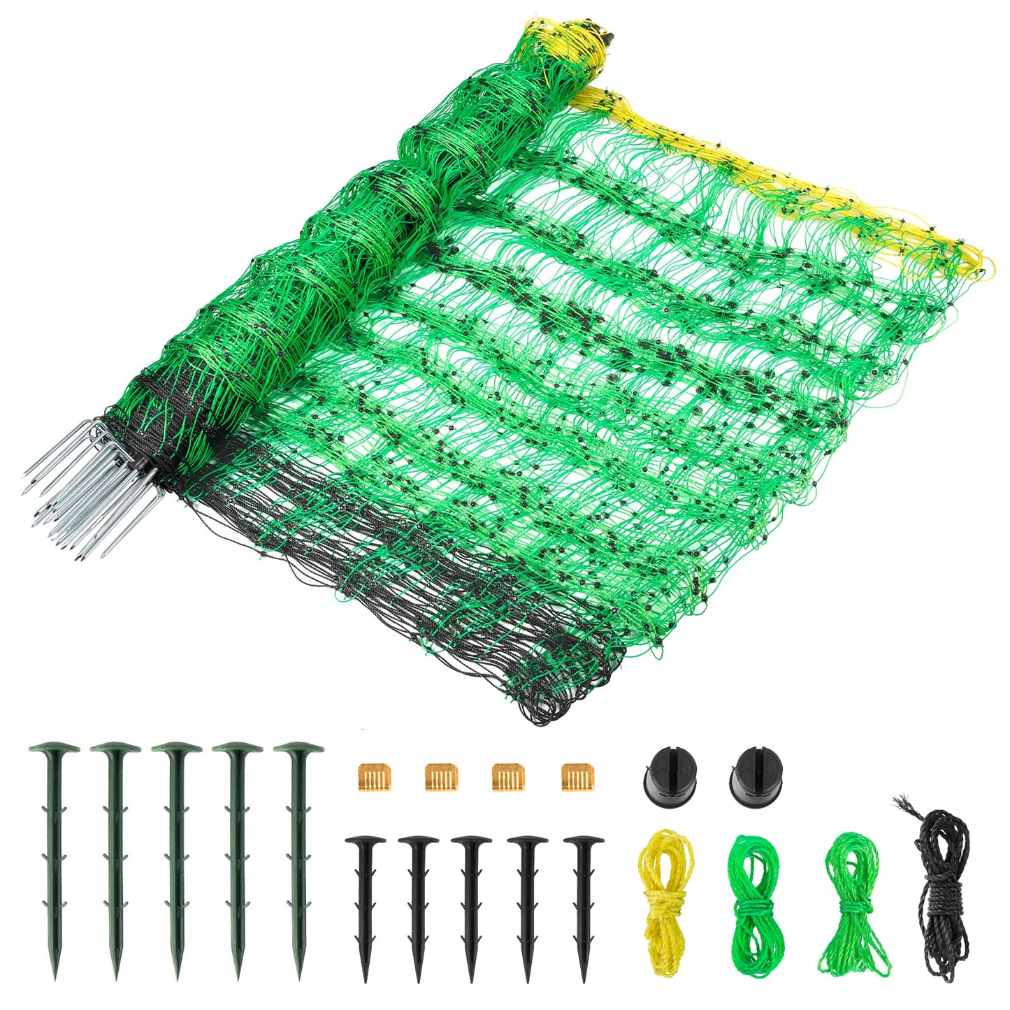 Electric Fence Netting, 49.6" H x 164' L, PE Net Fencing Kit with 14 Posts Double Spiked, Utility Portable Mesh for Sheep Goats Deer Hogs Dogs Lambs Used in Backyards Farms and Ranches, Green