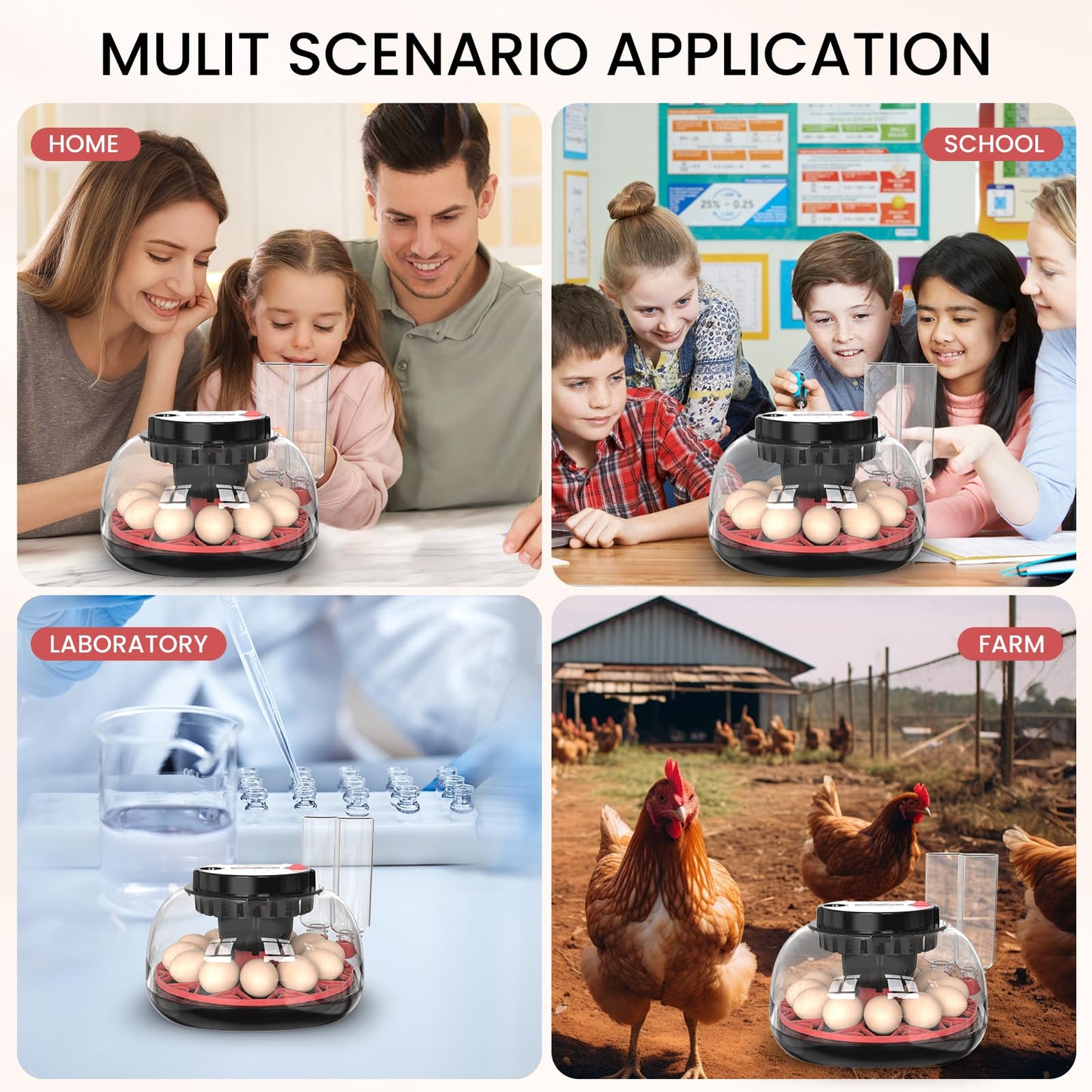 IKILEOGY 12 Egg Incubator for Hatching Chicken/Quail/Duck Eggs, Auto Turning, Digital Humidity/Temp Control, LED Candler, Auto Water Refill, 360° View (Smart Sensor)