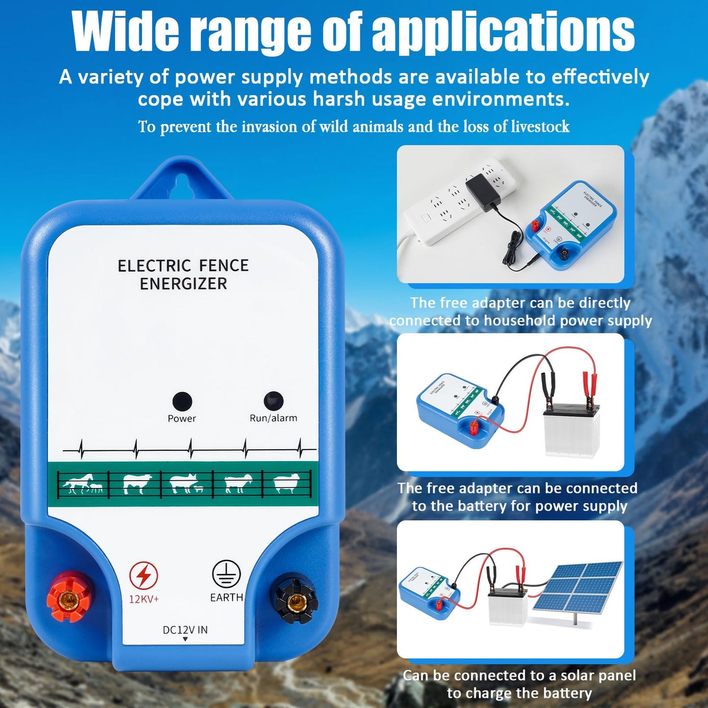 Electric Fence Charger for Livestock - 10.5 kV 2 Joules High-Power Electric Fence Energizer for Containing Pets Livestock and Preventing Wild Animals Intruding (6.29in)