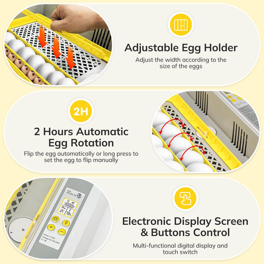 36-60 Egg Incubator with Automatic Egg Turning and Humidity Control, Chicken Egg Incubator with Digital Display, Adjustable Egg Incubators for Hatching Eggs Include Chicken Duck Quail Eggs