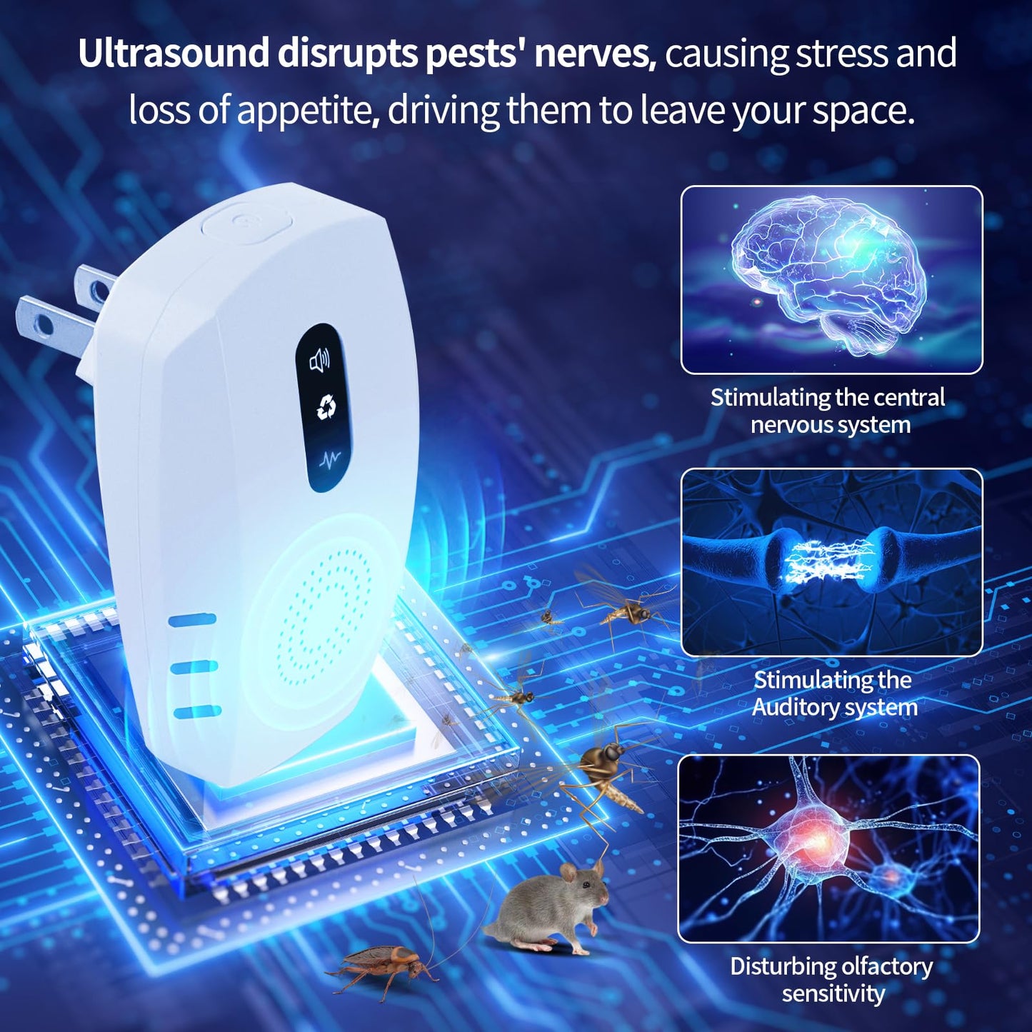 2025 Upgraded Ultrasonic Pest Repellent Indoor Insect Repeller, Pest Control, Repellent Roach, Mouse, Bugs, Mosquito, Mice, Spider, Ant, Rodent Repellent Ultrasonic Plug in, 3 Mode Switching, 6 Packs