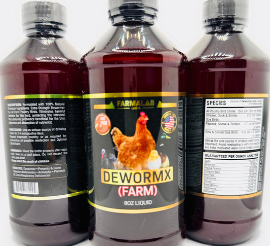 Farmalab Natural Dewormer No Withdraw Hens, Ducks, Roosters, Turkeys, Goose, Parakeets, Cockatiels, Lovebirds, Finches, Quakers, Pigeons, Palomas, Buchones, All Baby Chicks (8oz, Poultry Farm)