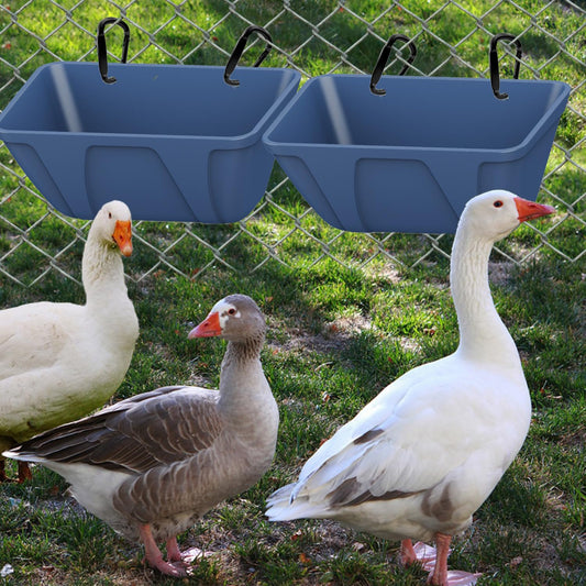 mozoba Hanging Chicken Feeder Trough for Goat Sheep Deer Poultry Duck Chicken Fence Feeder Livestock Feeding Container Goats Supplies Feeders Waterer Bucket (Dark Blue)