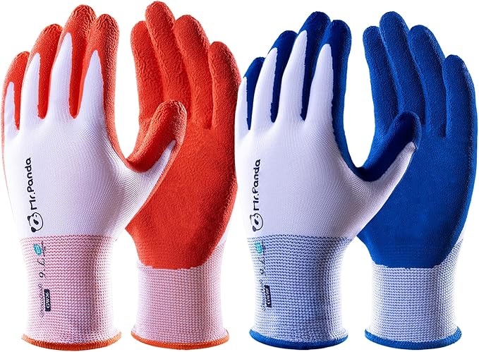 Mr.Panda 2 Pairs Skin-Friendly Gardening Gloves for Women, Latex Coated Garden Gloves, Ladies Outdoor Yard Work Gloves, Breathable, Blue & Red, Large