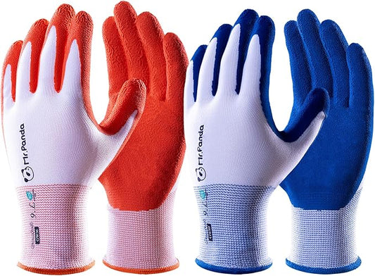 Mr.Panda 2 Pairs Skin-Friendly Gardening Gloves for Women, Latex Coated Garden Gloves, Ladies Outdoor Yard Work Gloves, Breathable, Blue & Red, Large