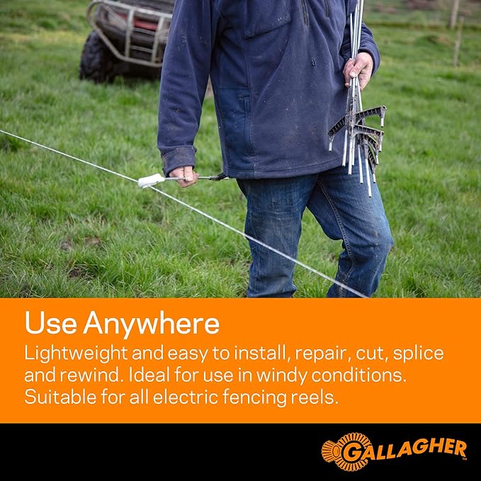 Gallagher S12 Solar Energizer and 1312' Poly Wire Electric Fence Kit for Livestock, Gardens, Orchards, Pets, and More