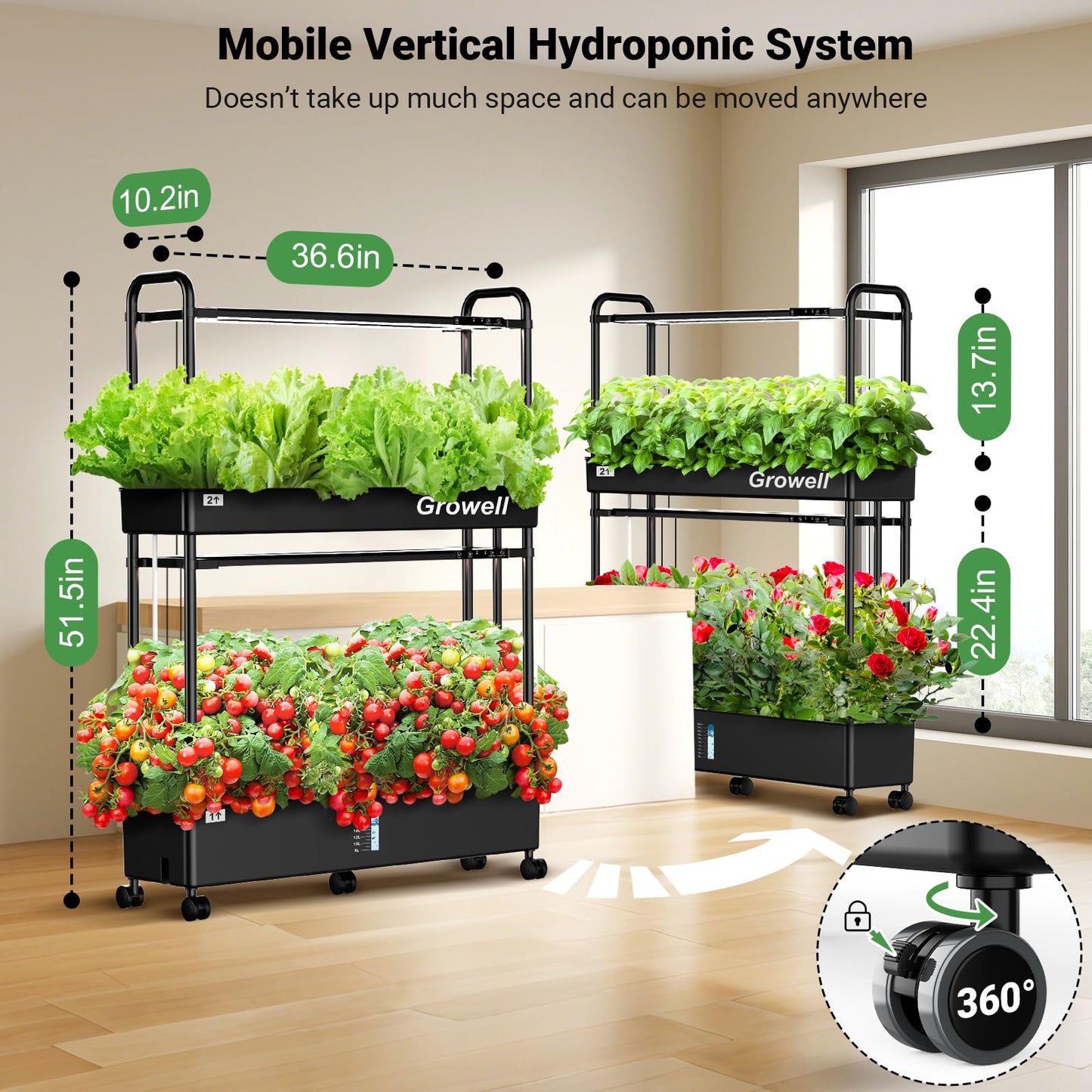 Growell Large Hydroponics Growing System Kit, 60 Pods Vertical Hydroponic Garden with 2 Light Modes Grow Light, Auto Circulating Water System, 32L Indoor Gardening System for Herb Vegetable Fruit