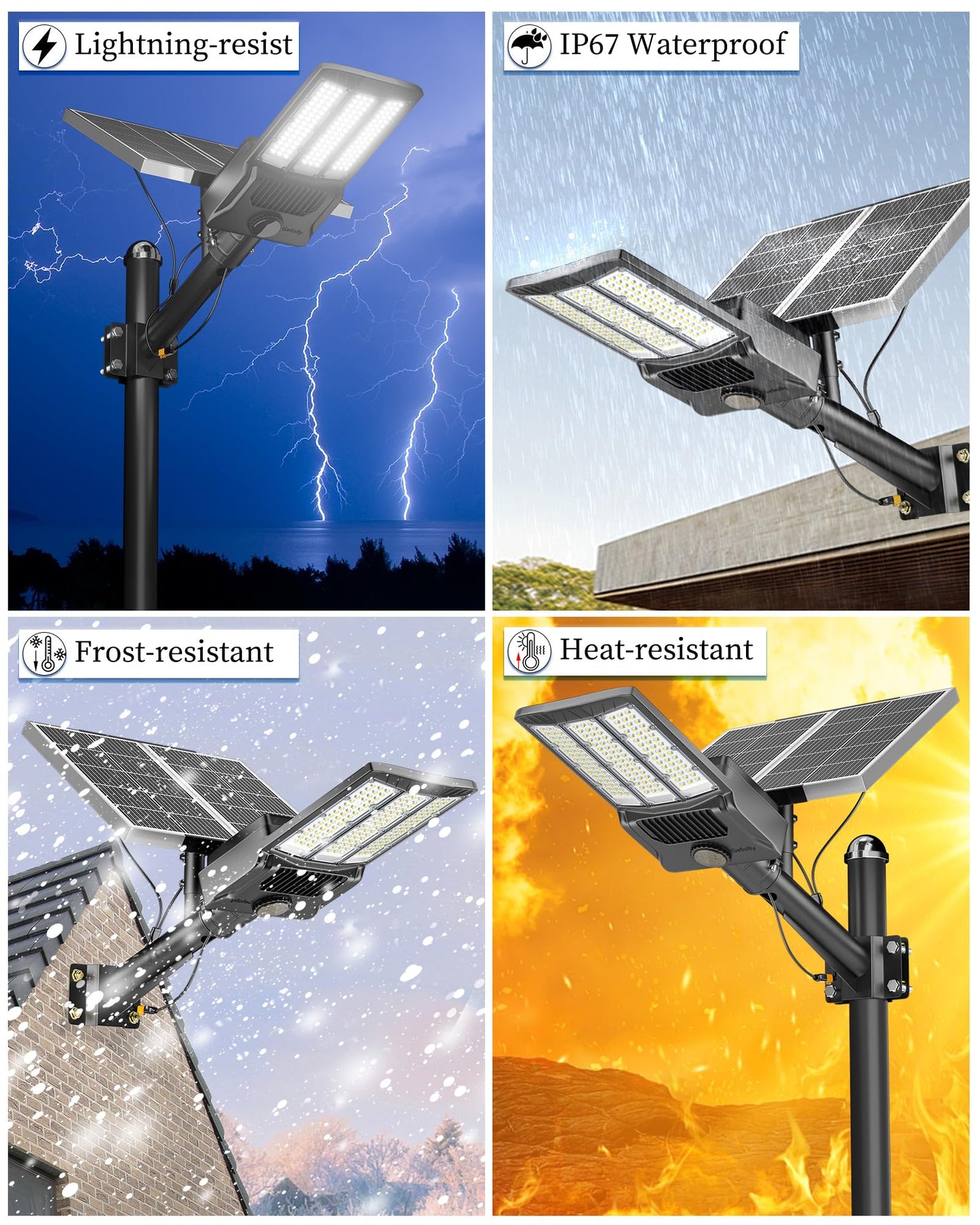 Gefolly SL-12000W Solar Street Light Outdoor 900000LM Wide Angle Commercial Parking Lot Lights Dusk to Dawn 6500K Flood Security Light IP67 Lamp for Basketball Court, Yard, Road