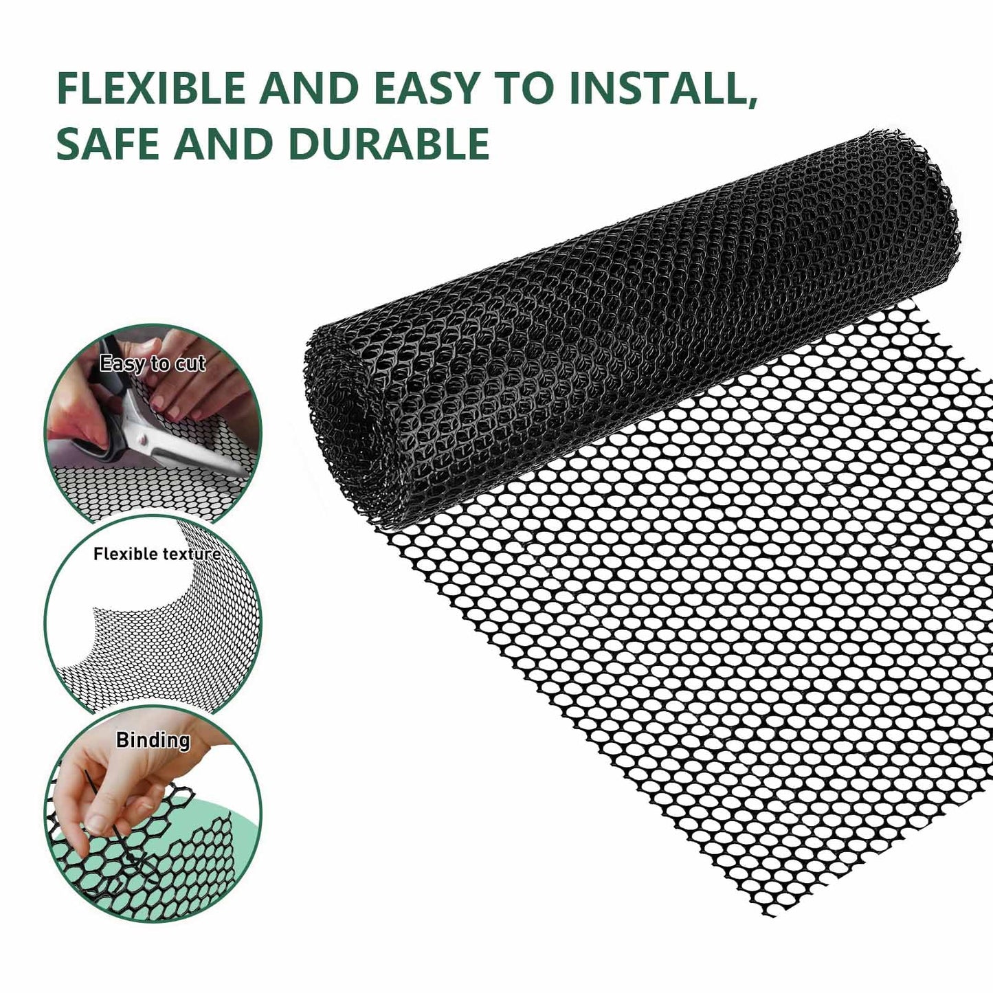 15.7 in x 19.7 FT Plastic Chicken Wire Fencing,Comes with 30 Twist Ties, Black Chicken Wire mesh,Poultry Netting,Poultry Fence,Chicken Wire for Crafts,Plastic Garden Fencing,Floral Chicken Wire