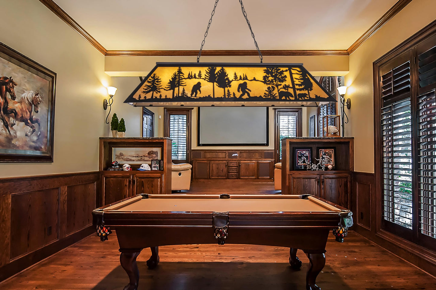 TOCHIC Tiffany Pool Table Lights, 5 Rustic Bigfoot Billiard Chandelier Lights for Over Table, 60" Farmhouse Western Billiard Light for Game Room Man Cave Club Barn