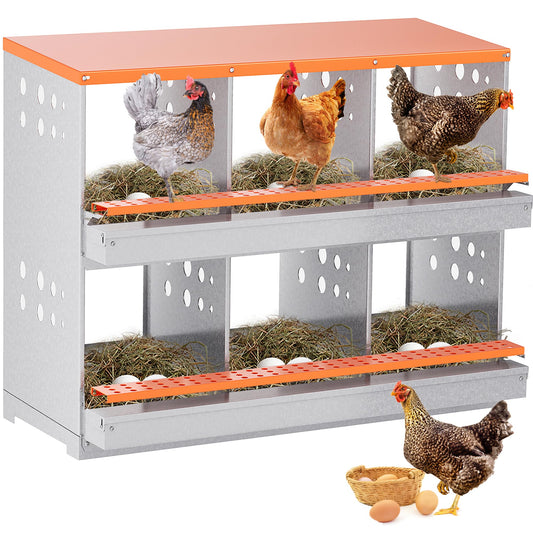 Chicken Nesting Box, 6 Compartment Metal Nesting Boxes for Chickens Laying Eggs, Rust Proofed Nest Box with Roll Away Egg Collection Laying Box for Chicken Coop