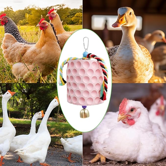 Chicken Coop Accessories, Chicken Beak Grinding Calcium Stone with Bell, Chicken Toys for Coop, Enrichment Toys for Hens, Ducks, Geese, Turkeys, Poultry