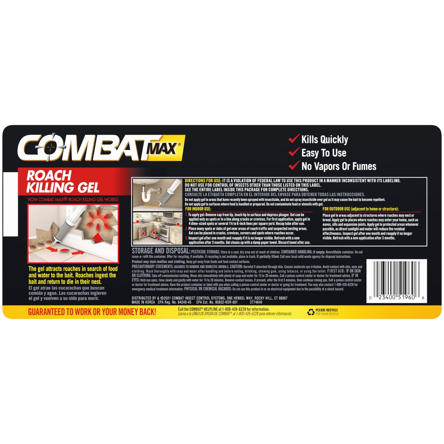 Combat Max Roach Killing Gel for Indoor and Outdoor Use, 1 Syringe, 2.1 Ounce (Pack of 1)