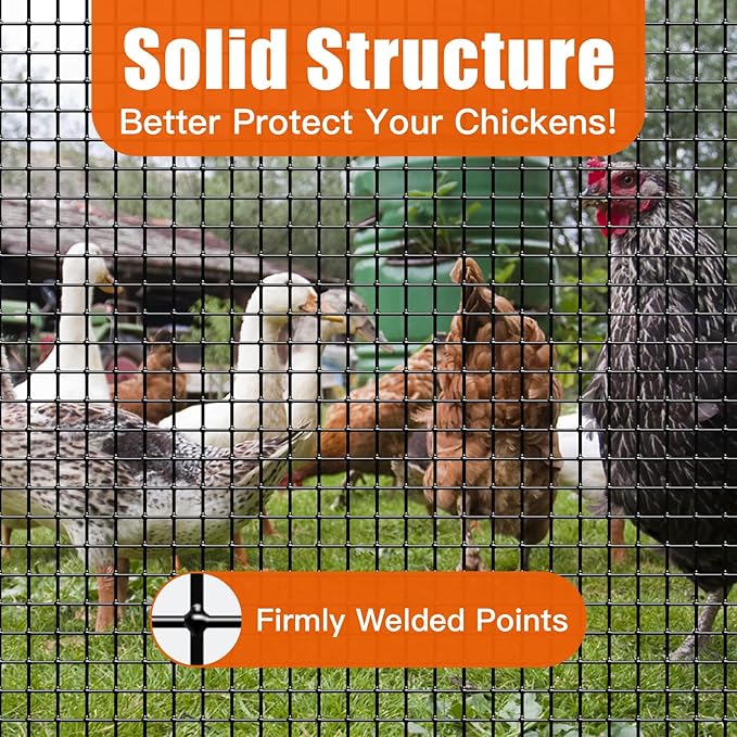 48" x 50' 1/2inch PVC Hardware Cloth Vinyl Coated Chicken Wire Fence Galvanized Welded Mesh Roll for Home Garden Rabbit Cage, Black-PVC