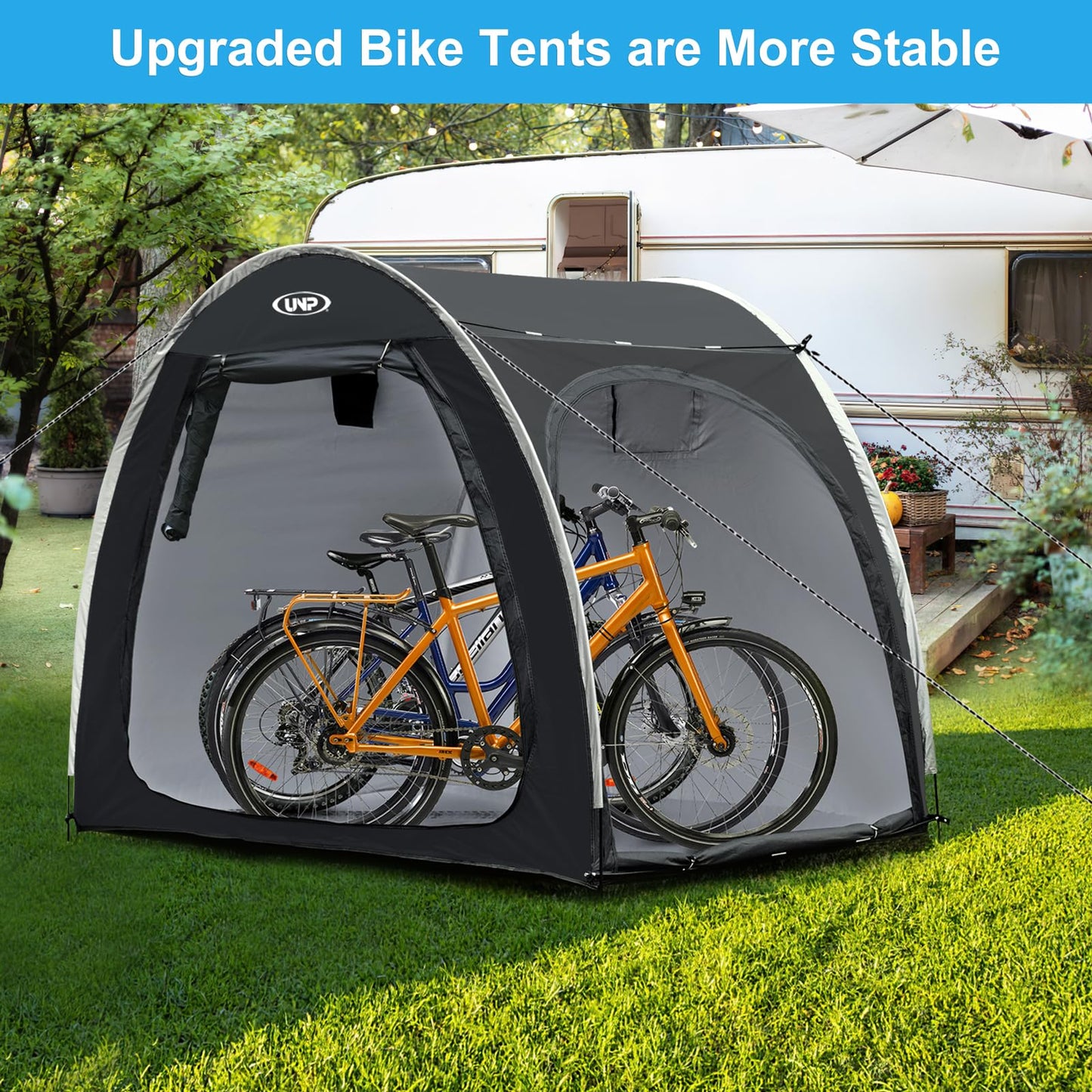 UNP Bike Storage Shed Tent, Portable Outdoor Bike Storage Tent with 210D Oxford Thick PU4000 Waterproof for 1/2/3/4 Bikes, Bike Covers Storage Shed for Bicycles, Lawn Mower, Garden Tools